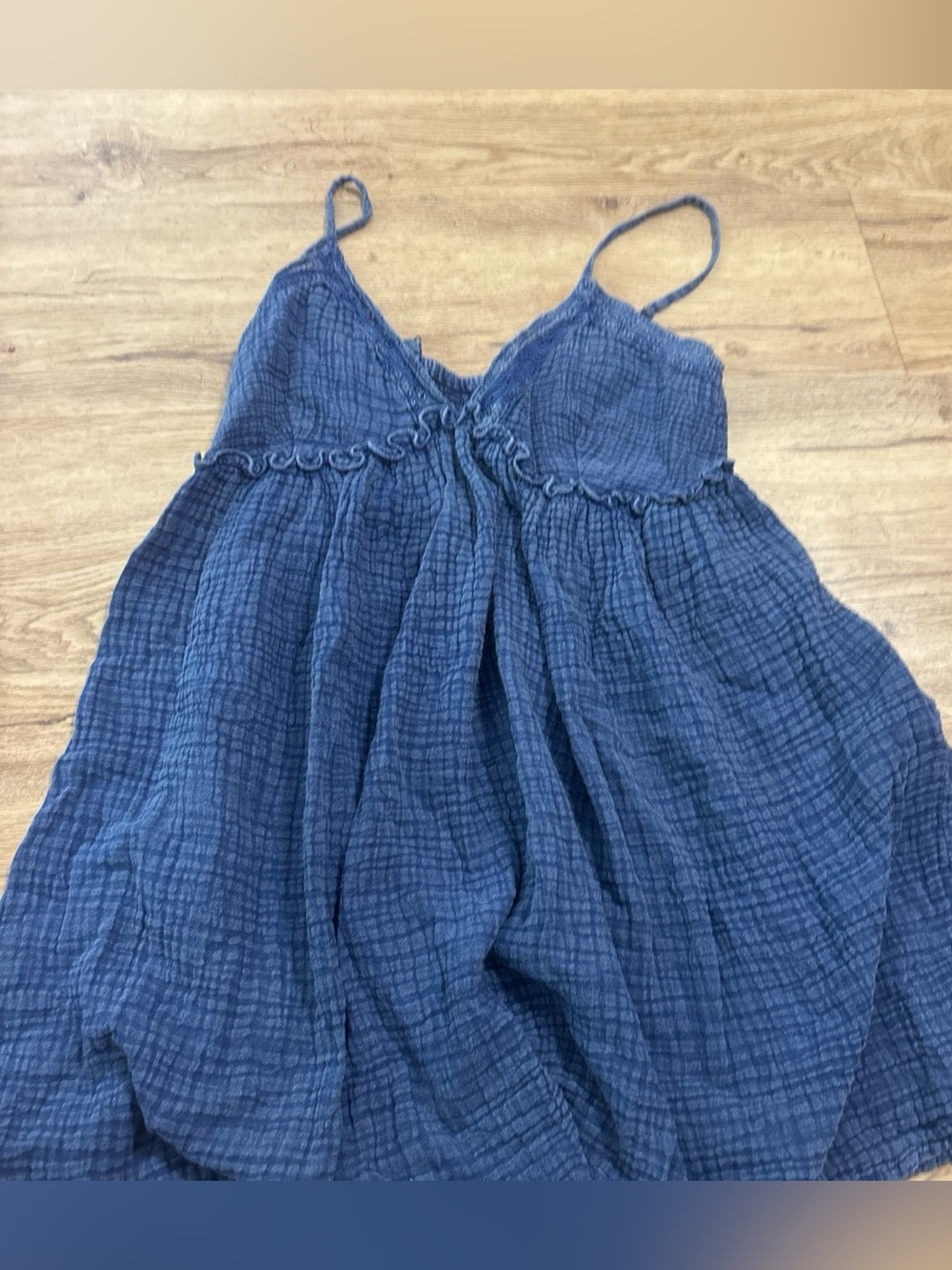 100% Cotton Navy Dress with Flower detailing on the chest